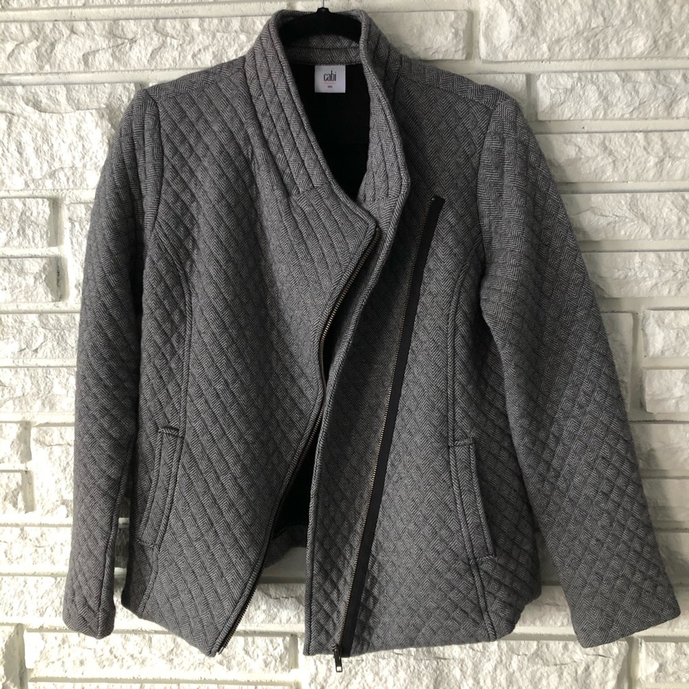 CAbi Quilted Gray Asymmetrical Zip Jacket